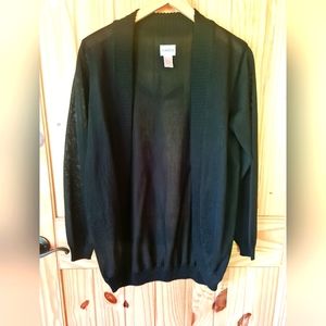 Chico's Open Shawl Front Sweater Ribbing Semi-Sheer Black EUC Size 1